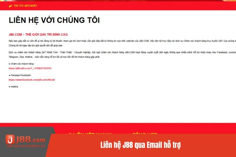 Liên hệ J88 qua Email hỗ trợ